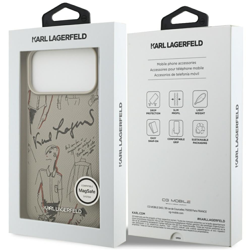 Hülle für Apple iPhone 17 Pro Max, Karl Lagerfeld, Grained Pattern Logo, Grau