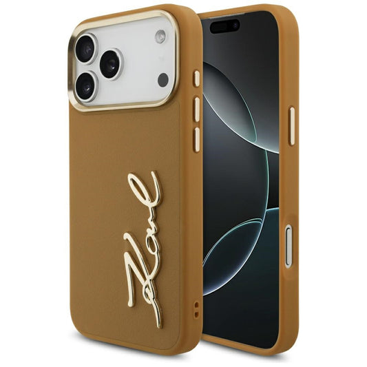 Hülle für Apple iPhone 17 Pro Max, Karl Lagerfeld, Script Logo, Braun