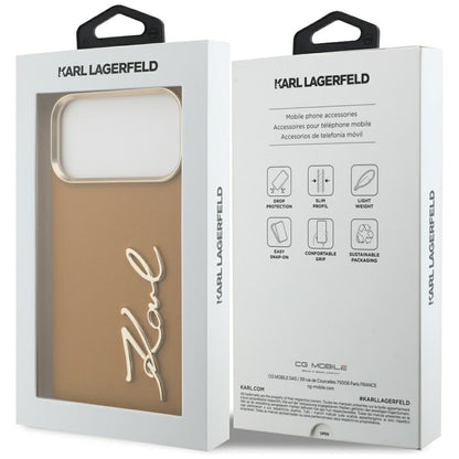 Hülle für Apple iPhone 17 Pro Max, Karl Lagerfeld, Script Logo, Braun