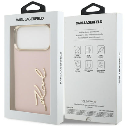 Hülle für Apple iPhone 17 Pro Max, Karl Lagerfeld, Script Logo, Rosa