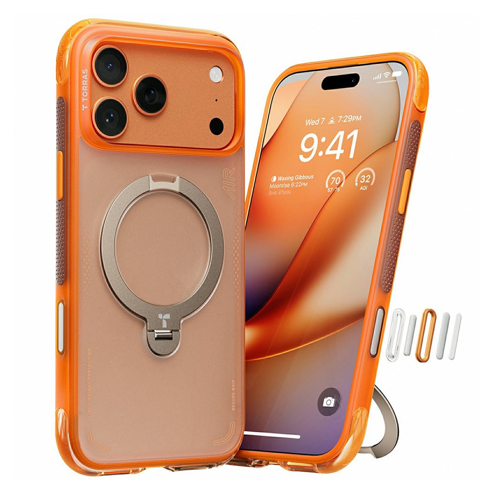 MagSafe Hülle für Apple iPhone 17 Pro Max, Torras, Ostand Spin Air, Orange