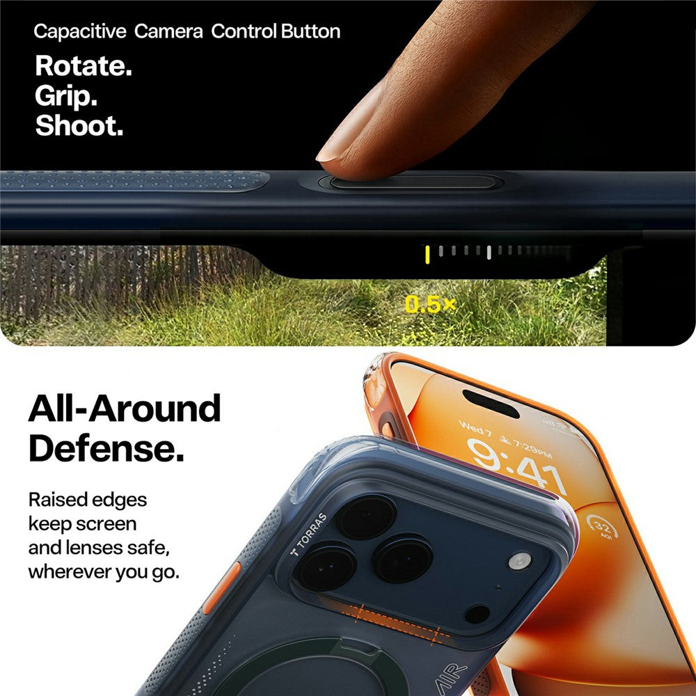 MagSafe Hülle für Apple iPhone 17 Pro Max, Torras, Ostand Spin Air, Orange