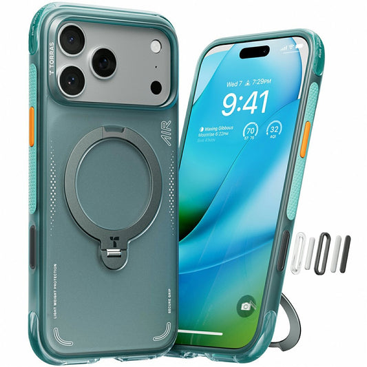 Hülle für Apple iPhone 17 Pro Max, Torras, Ostand Spin Air, Grün
