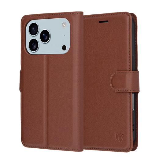 Hülle für Apple iPhone 17 Pro, Techsuit, Leather Folio, Braun