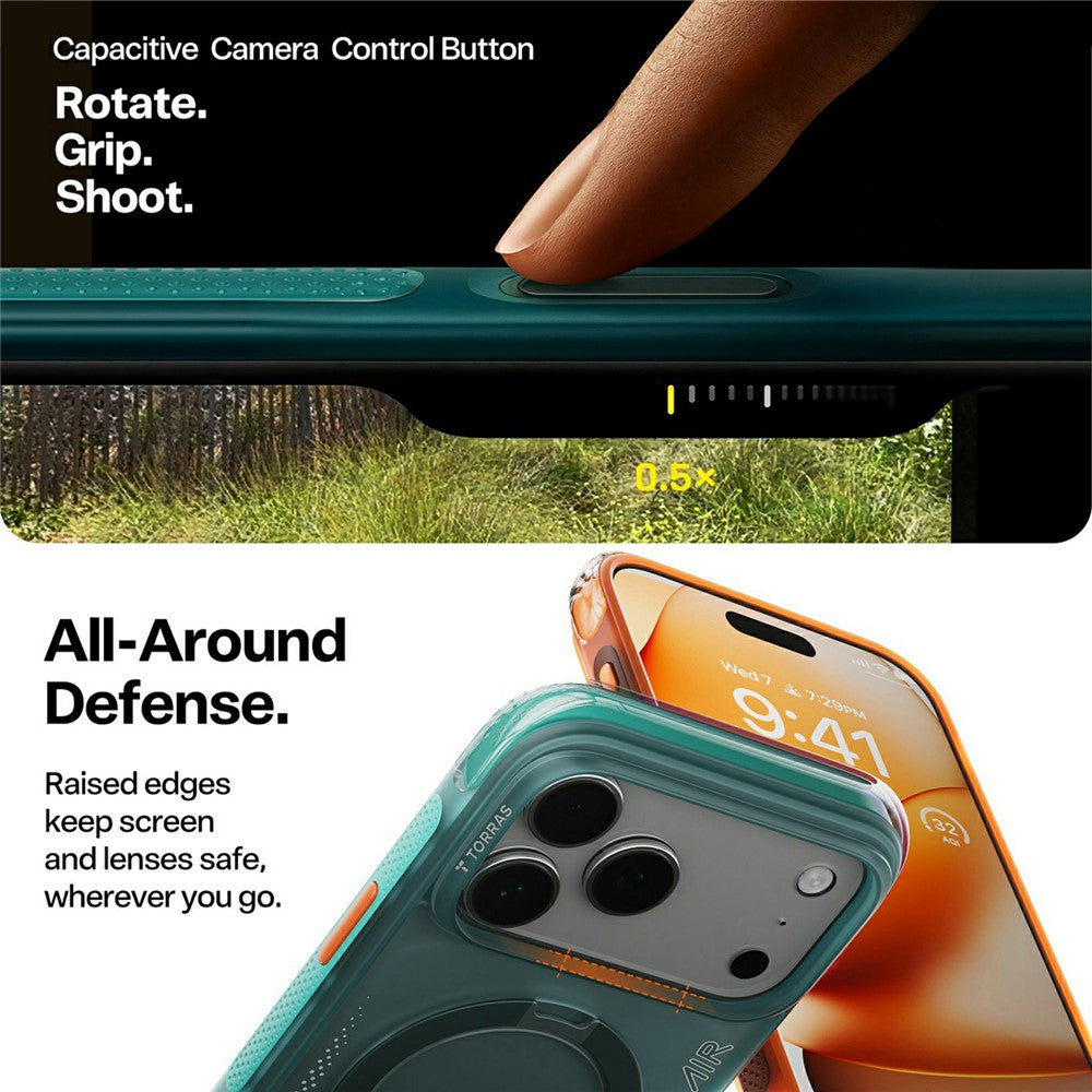 Hülle für Apple iPhone 17 Pro, Torras, Ostand Spin Air, Grün
