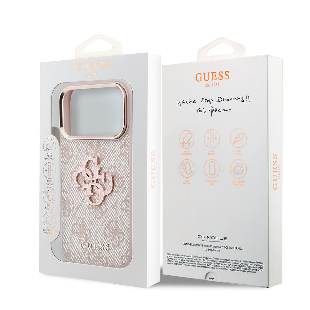 Hülle für Apple iPhone 18 Pro / 17 Pro, Guess, 4G Big Resin Logo, Rosa