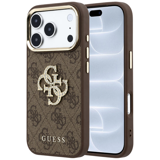 Hülle für Apple iPhone 18 Pro / 17 Pro, Guess, 4G Big Strass Logo, Braun