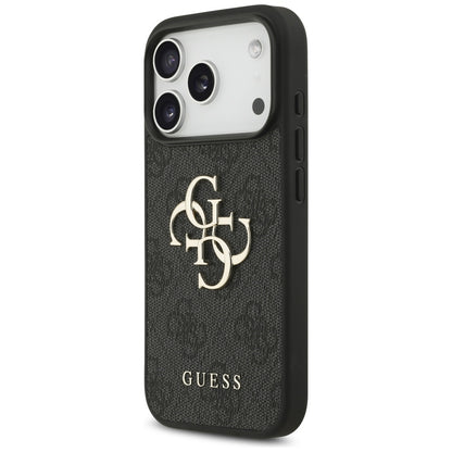 Hülle für Apple iPhone 18 Pro / 17 Pro, Guess, 4G Classic Logo mit Riemen, Schwarz