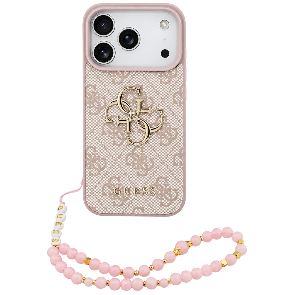 Hülle für Apple iPhone 18 Pro / 17 Pro, Guess, 4G Classic Logo mit Riemen, Rosa