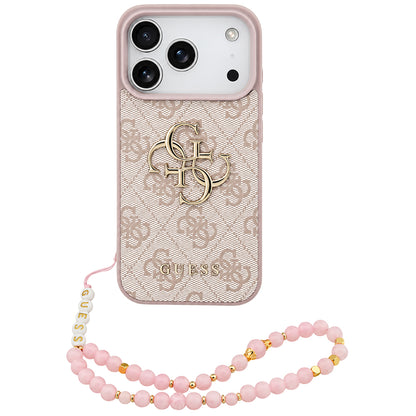 Hülle für Apple iPhone 18 Pro / 17 Pro, Guess, 4G Classic Logo mit Riemen, Rosa