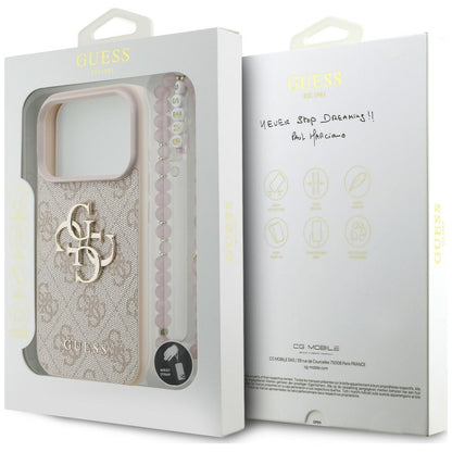 Hülle für Apple iPhone 18 Pro / 17 Pro, Guess, 4G Classic Logo mit Riemen, Rosa