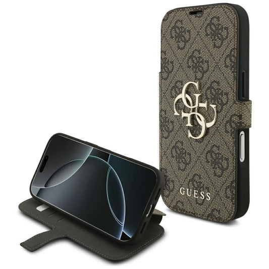 Hülle für Apple iPhone 18 Pro / 17 Pro, Guess, 4G Metall-Logo, Braun