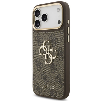 Hülle für Apple iPhone 18 Pro / 17 Pro, Guess, Big 4G Classic Logo & Big Strap Metal Buttons, Braun