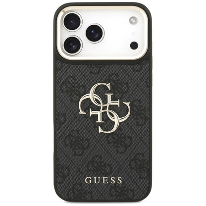 Hülle für Apple iPhone 18 Pro / 17 Pro, Guess, Big 4G Classic Logo & Big Strap Metal Buttons, Schwarz