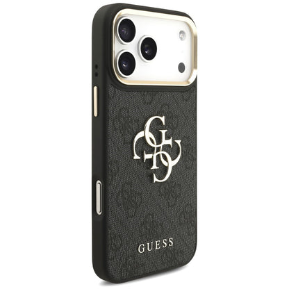 Hülle für Apple iPhone 18 Pro / 17 Pro, Guess, Big 4G Classic Logo & Big Strap Metal Buttons, Schwarz
