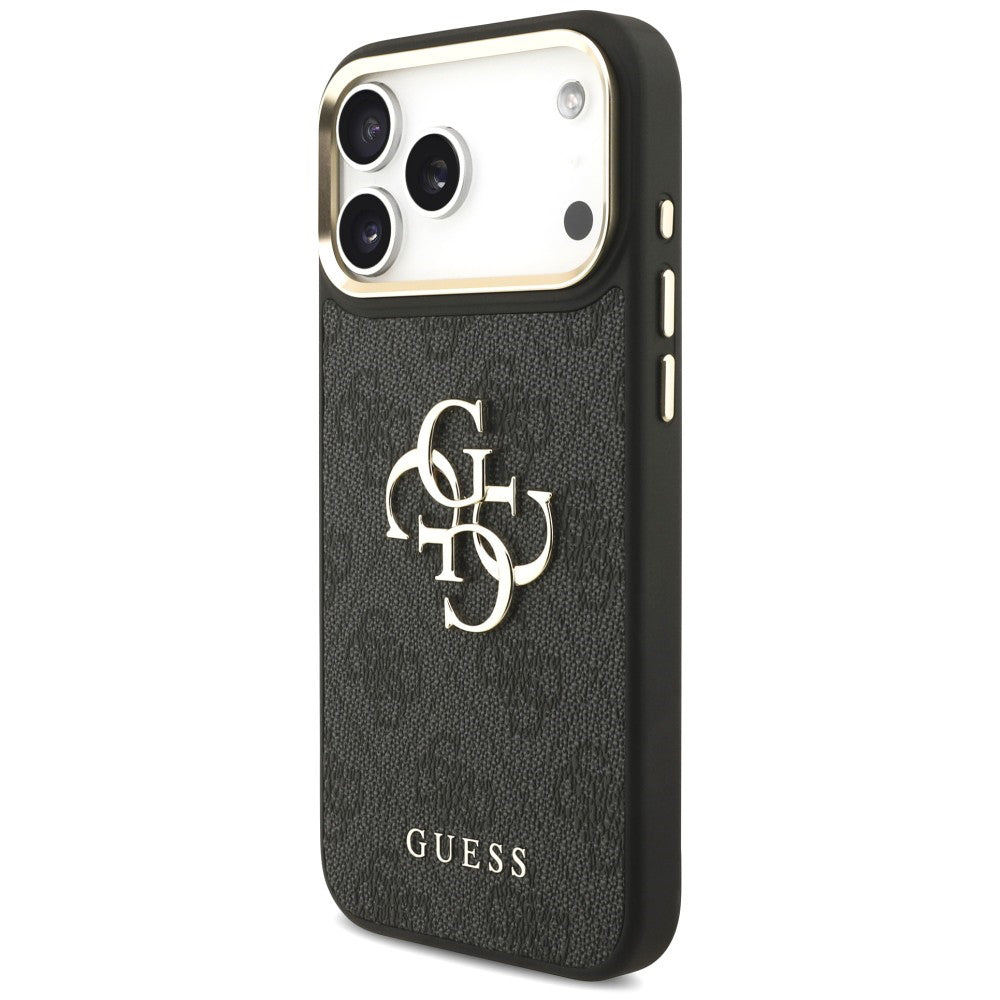 Hülle für Apple iPhone 18 Pro / 17 Pro, Guess, Big 4G Classic Logo & Big Strap Metal Buttons, Schwarz