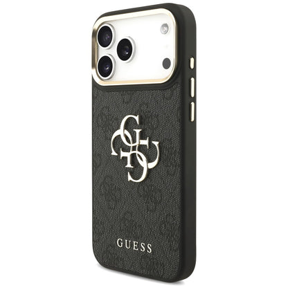 Hülle für Apple iPhone 18 Pro / 17 Pro, Guess, Big 4G Classic Logo & Big Strap Metal Buttons, Schwarz