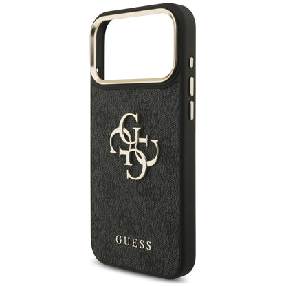 Hülle für Apple iPhone 18 Pro / 17 Pro, Guess, Big 4G Classic Logo & Big Strap Metal Buttons, Schwarz