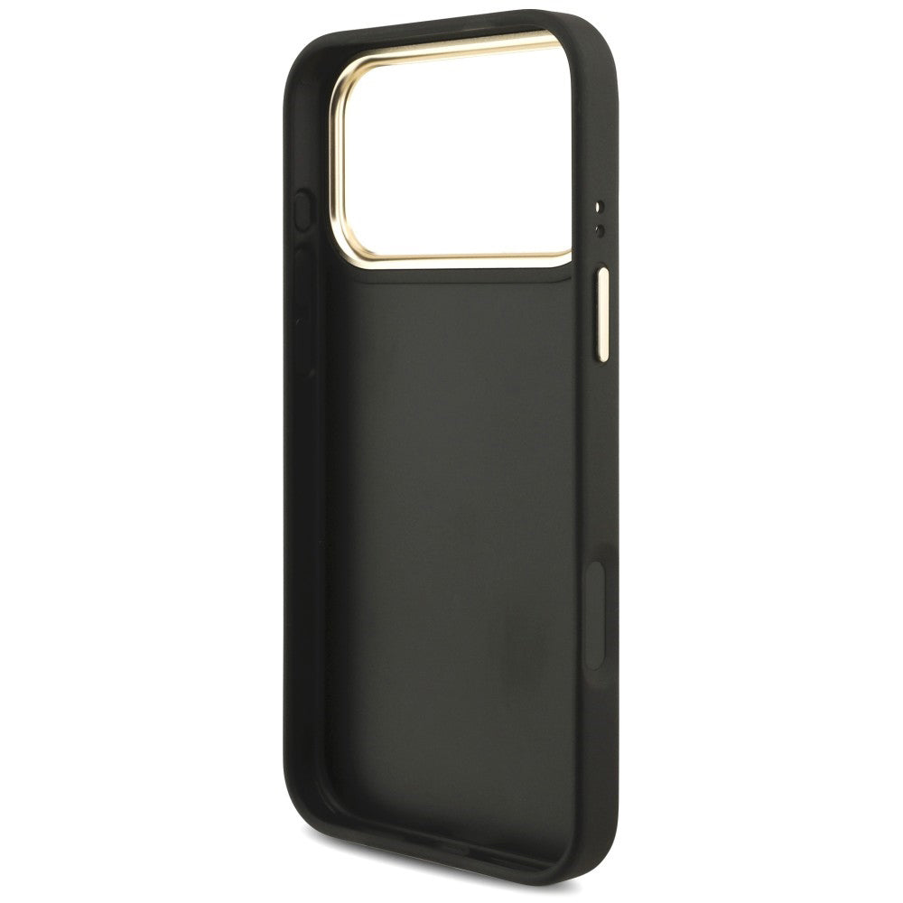 Hülle für Apple iPhone 18 Pro / 17 Pro, Guess, Big 4G Classic Logo & Big Strap Metal Buttons, Schwarz