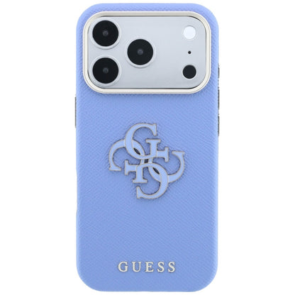 Hülle für Apple iPhone 18 Pro / 17 Pro, Guess, Geprägtes großes Harzlogo, Blau
