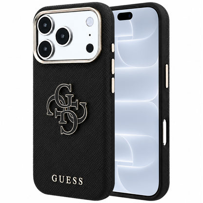 Hülle für Apple iPhone 18 Pro / 17 Pro, Guess, Geprägtes großes Harzlogo, Schwarz