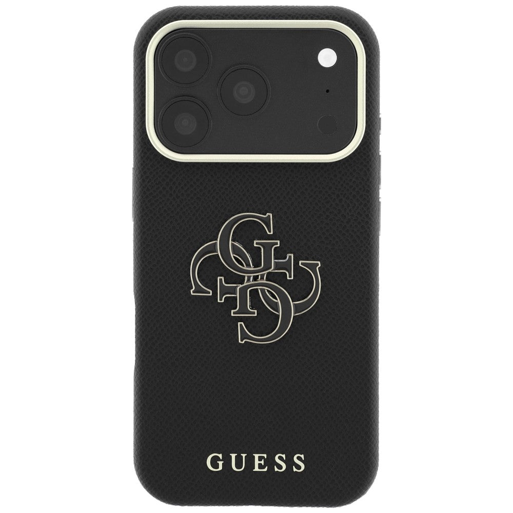 Hülle für Apple iPhone 18 Pro / 17 Pro, Guess, Geprägtes großes Harzlogo, Schwarz