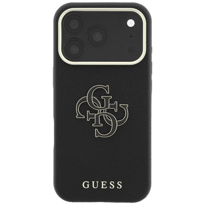 Hülle für Apple iPhone 18 Pro / 17 Pro, Guess, Geprägtes großes Harzlogo, Schwarz