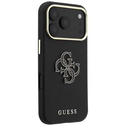 Hülle für Apple iPhone 18 Pro / 17 Pro, Guess, Geprägtes großes Harzlogo, Schwarz