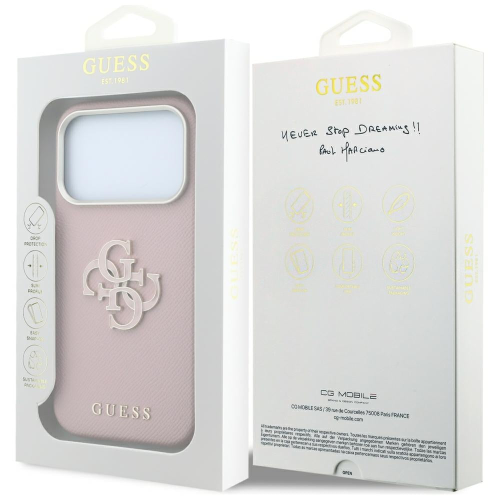 Hülle für Apple iPhone 18 Pro / 17 Pro, Guess, Geprägtes großes Harzlogo, Rosa