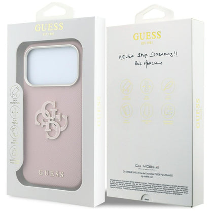 Hülle für Apple iPhone 18 Pro / 17 Pro, Guess, Geprägtes großes Harzlogo, Rosa
