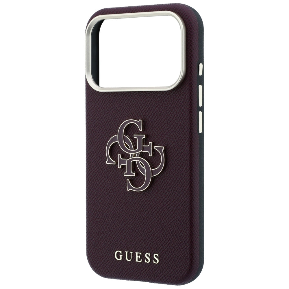 Hülle für Apple iPhone 18 Pro / 17 Pro, Guess, genarbtes großes Harzlogo, Weinrot
