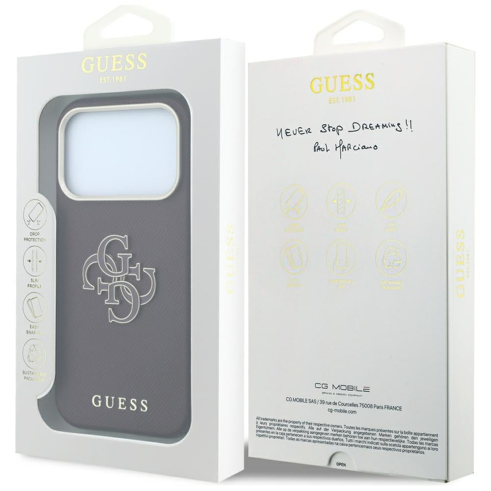 Hülle für Apple iPhone 18 Pro / 17 Pro, Guess, genarbtes großes Harzlogo, Weinrot