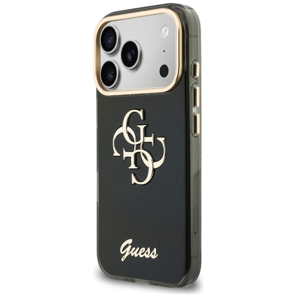 Hülle für Apple iPhone 18 Pro / 17 Pro, Guess, IML 4G Metal Script, Schwarz