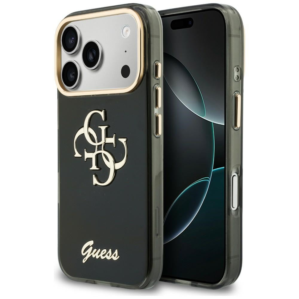 Hülle für Apple iPhone 18 Pro / 17 Pro, Guess, IML 4G Metal Script, Schwarz