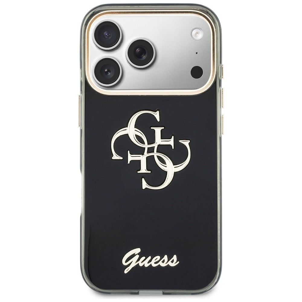 Hülle für Apple iPhone 18 Pro / 17 Pro, Guess, IML 4G Metal Script, Schwarz