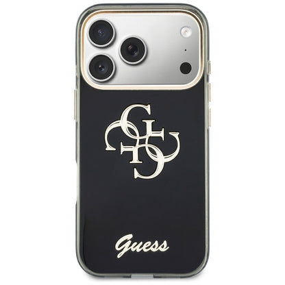 Hülle für Apple iPhone 18 Pro / 17 Pro, Guess, IML 4G Metal Script, Schwarz