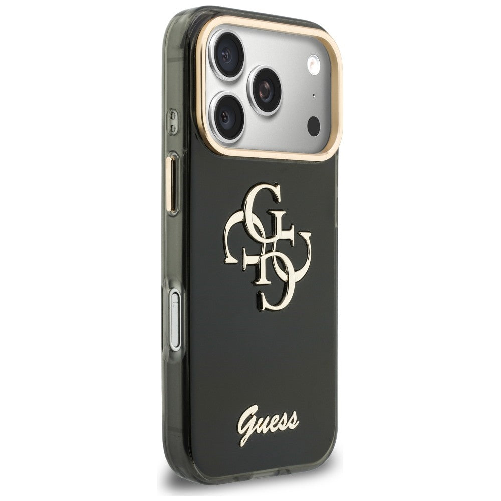 Hülle für Apple iPhone 18 Pro / 17 Pro, Guess, IML 4G Metal Script, Schwarz