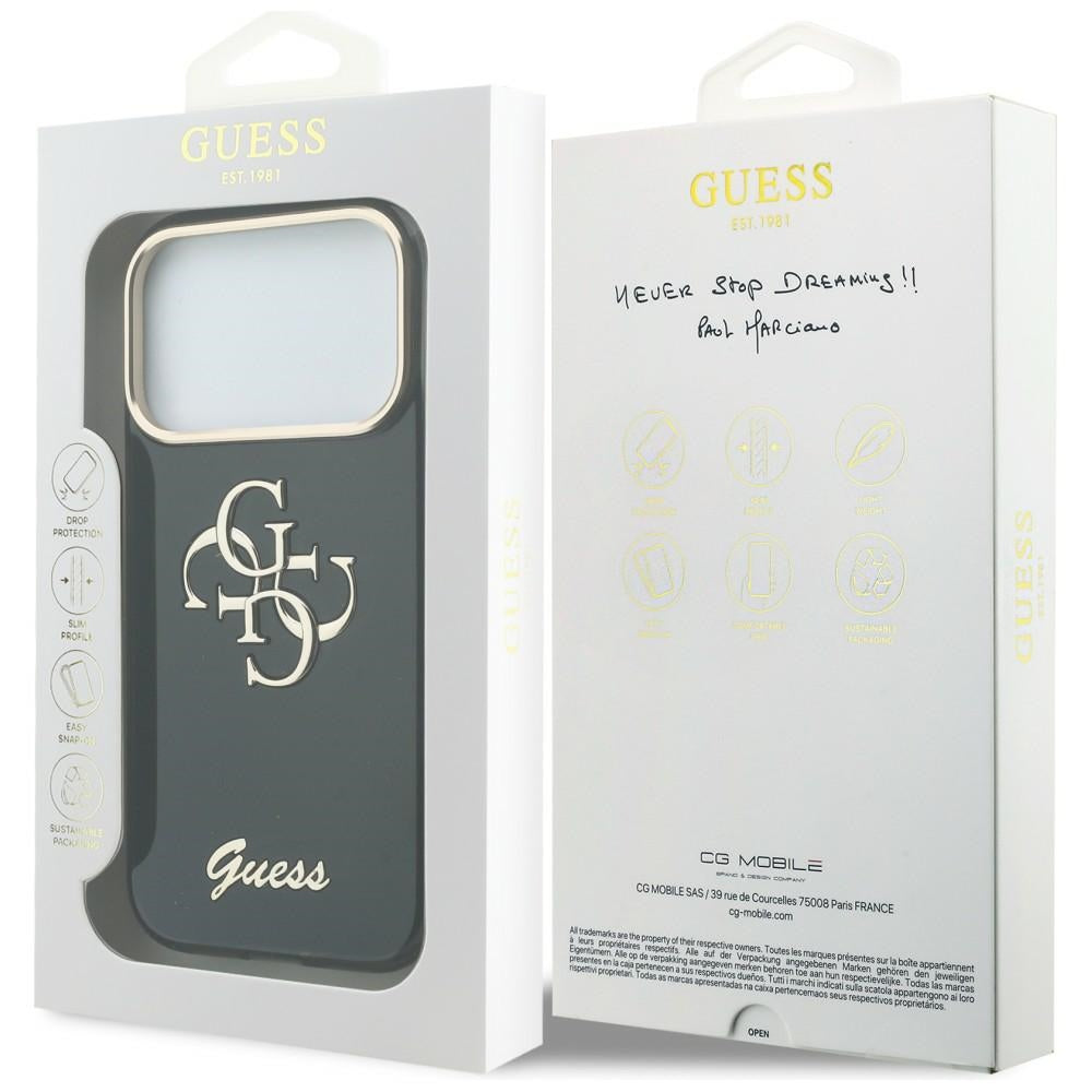 Hülle für Apple iPhone 18 Pro / 17 Pro, Guess, IML 4G Metal Script, Schwarz