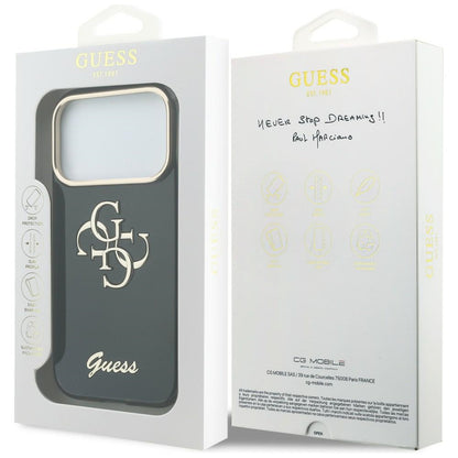 Hülle für Apple iPhone 18 Pro / 17 Pro, Guess, IML 4G Metal Script, Schwarz