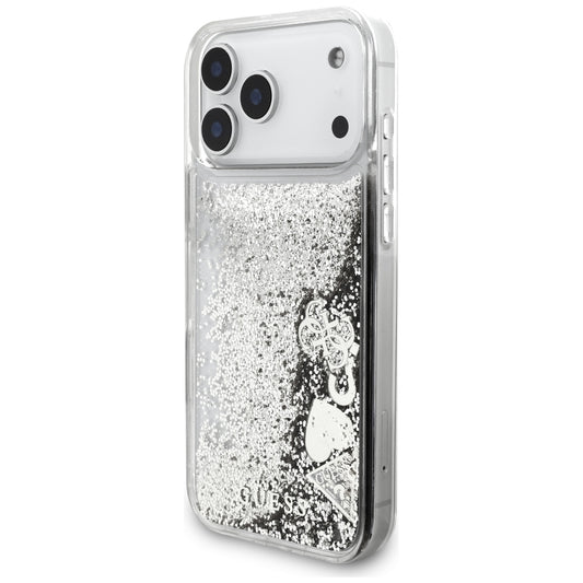 Hülle für Apple iPhone 18 Pro / 17 Pro, Guess, Liquid Glitter Charms, Silberfarben