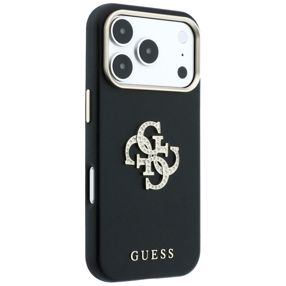 Hülle für Apple iPhone 18 Pro / 17 Pro, Guess, Glattes großes Strass-Logo, Weinrot