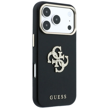 Hülle für Apple iPhone 18 Pro / 17 Pro, Guess, Glattes großes Strass-Logo, Weinrot