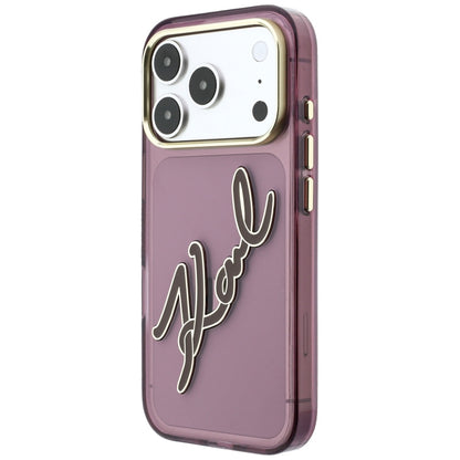 Hülle für Apple iPhone 18 Pro / 17 Pro, Karl Lagerfeld, IML Big Signature Resin Logo und Metallrahmen, Weinrot