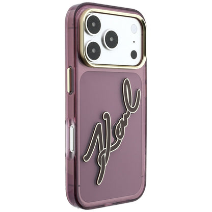 Hülle für Apple iPhone 18 Pro / 17 Pro, Karl Lagerfeld, IML Big Signature Resin Logo und Metallrahmen, Weinrot