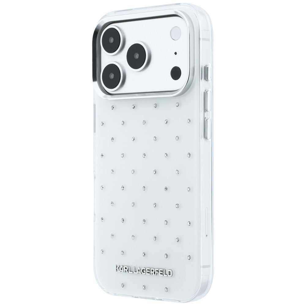 Hülle für Apple iPhone 18 Pro / 17 Pro, Karl Lagerfeld, IML Strasssteine und galvanisiertes Logo, Weiß