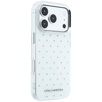Hülle für Apple iPhone 18 Pro / 17 Pro, Karl Lagerfeld, IML Strasssteine und galvanisiertes Logo, Weiß