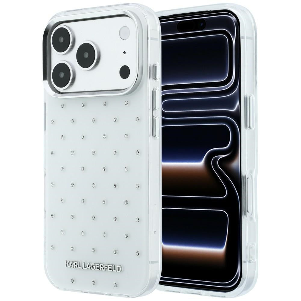 Hülle für Apple iPhone 18 Pro / 17 Pro, Karl Lagerfeld, IML Strasssteine und galvanisiertes Logo, Weiß