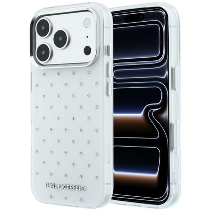 Hülle für Apple iPhone 18 Pro / 17 Pro, Karl Lagerfeld, IML Strasssteine und galvanisiertes Logo, Weiß