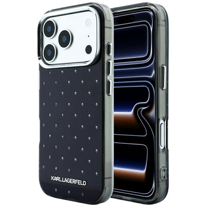 Hülle für Apple iPhone 18 Pro / 17 Pro, Karl Lagerfeld, IML Strasssteine und galvanisiertes Logo, Schwarz