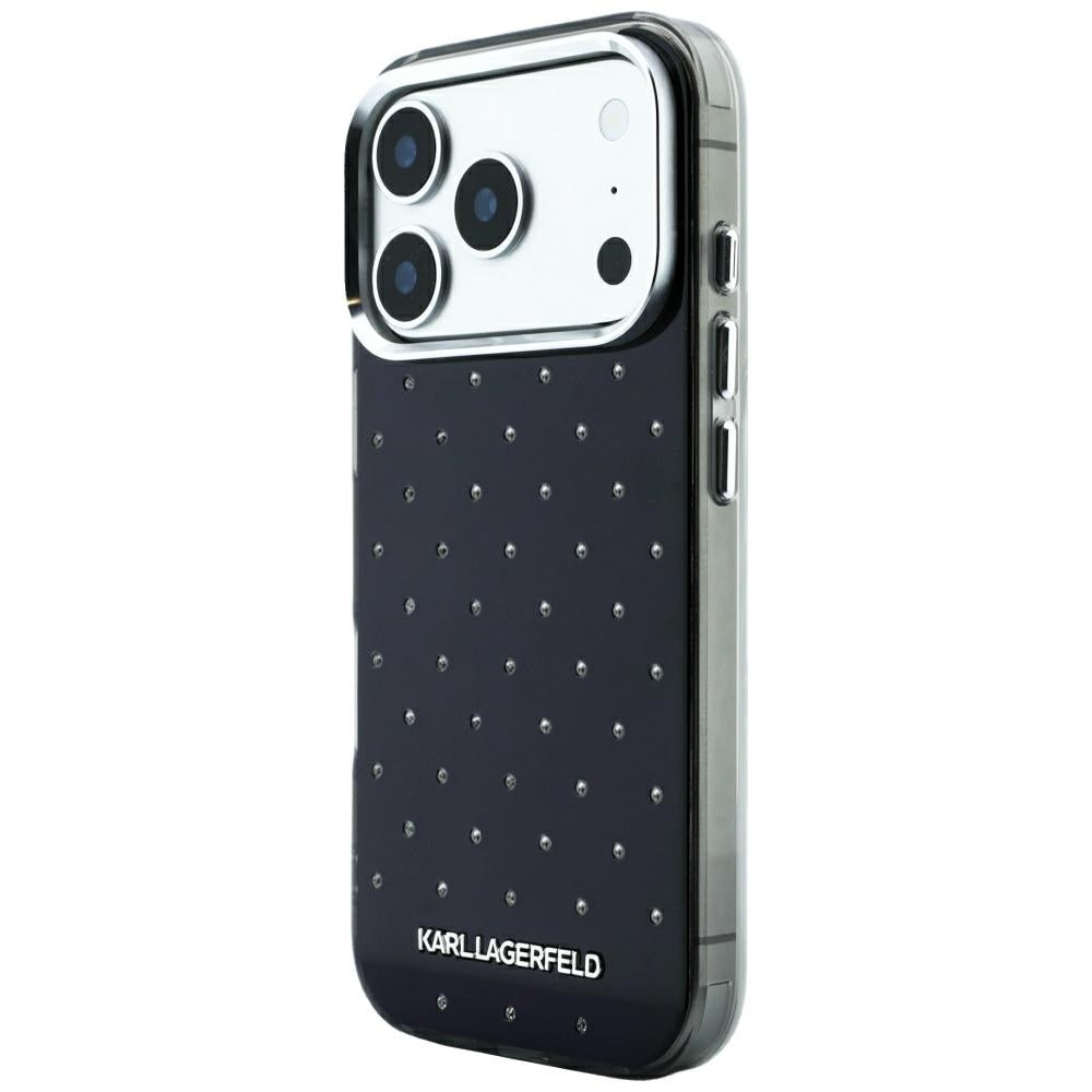 Hülle für Apple iPhone 18 Pro / 17 Pro, Karl Lagerfeld, IML Strasssteine und galvanisiertes Logo, Schwarz